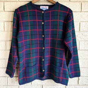Vintage Christmas Plaid Tally Ho Cardigan size small Womens